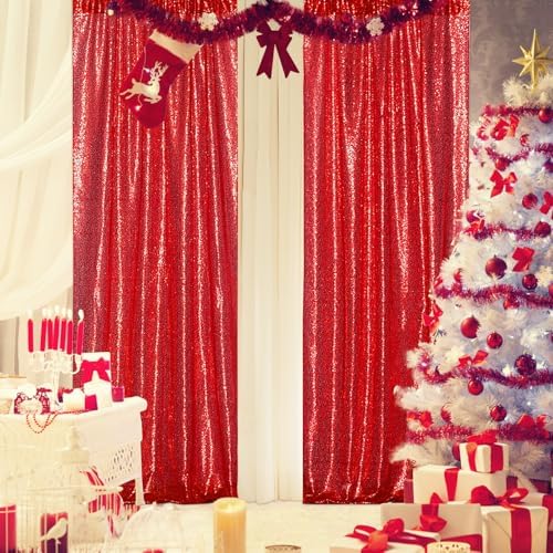 PartyDelight Red Sequin Backdrop Curtains 2x8ft 4 Panels - Image 6