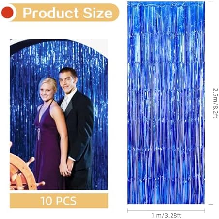 10 Pack Blue Backdrop Curtain 3.2ft x 8.2ft Metallic Tinsel Foil Fringe Curtains Photo Booth Background for Birthday Party Decoration Baby Shower Engagement Wedding Christmas Decoration (Blue) - Image 3