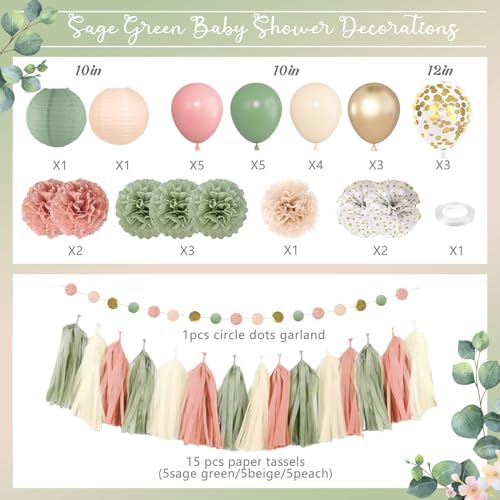 Amandir Sage Green and Pink Baby Shower Decorations Welcome Baby Banner - Image 2