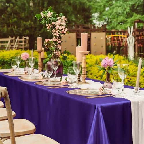 TURSTIN 1 Pack Dark Purple Satin Tablecloth 102 x 58‘’ Overlay Table Cover - Image 6