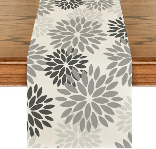 Artoid Mode Grey Floral Pinnata Dahlia Table Runner, Seasonal Kitchen Dining Table Decoration for Home Party Decor 13x120 Inch by ArtoidMode