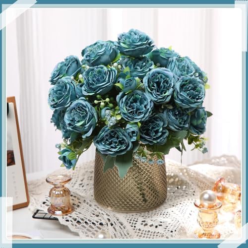 Geosar 16 Bundles Artificial Peonies Flowers,Teal - Image 4
