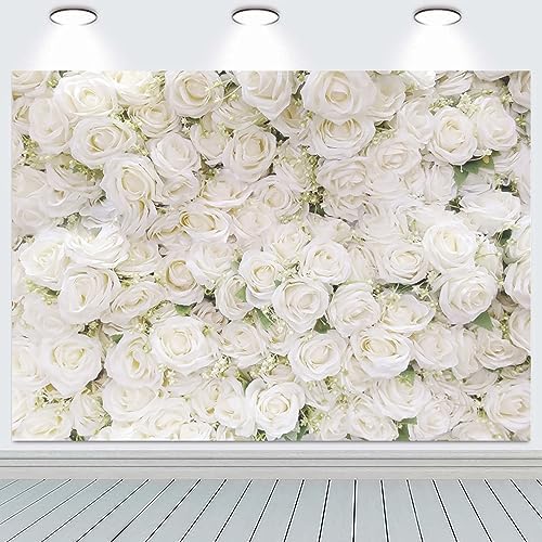 12x10FT Flower Wall Backdrop White Rose Floral Photography Background Girls Birthday Party Wedding Bridal Shower Party Decorations Portrait Photoshoot Banner Photo Booth Props by Unknown