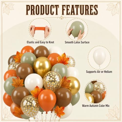 Green Orange Brown Balloons, 50Pcs Fall Balloon for Thanksgiving Party Home - Image 3