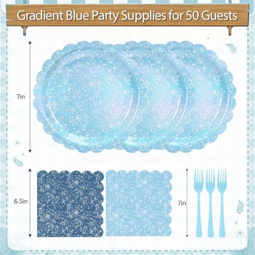 150Pcs Light Blue Plates and Napkins,Iridescent Party Supplies for Birthday - Image 2