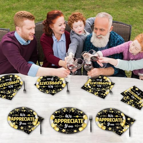 96Pcs We Appreciate You Party Plates Napkins Black Gold Birthday Decoration - Image 5