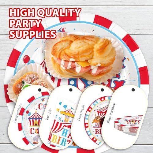 Grencian 96Pcs Circus Carnival 1st Birthday Party Decorations, Serves 24 - Image 6