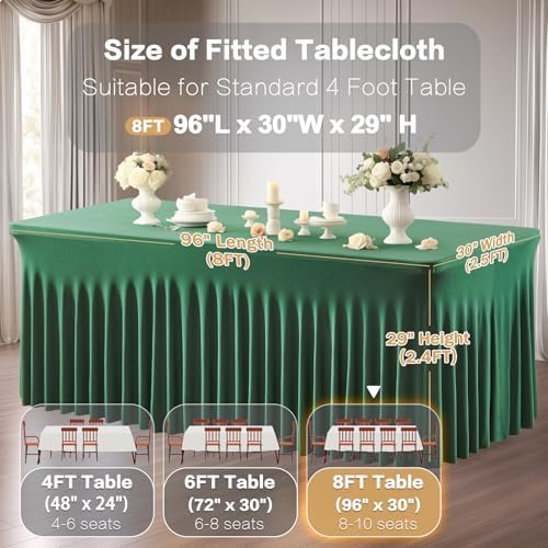 Shillance 6 Packs Green Spandex Tableclothes for 8 Foot Rectangle Table, Spandex Table Covers 8FT Stretch Table Skirts Wrinkle Free Fitted Table Cloth for Easter, Wedding, Banquet & Parties - Image 3
