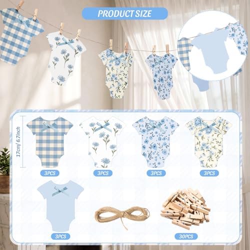 Frienda Baby Boy Banner Baby Shower Blue Bodysuit Garland with Clips - Image 2