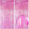 2 Pack Hot Pink Iridescent Streamers Backdrop, 3.3x6.6ft Foil Fringe Curtains Holographic Door Tinsel Streamers Photo Booth Prop for Birthday, Wedding, Holiday, Bachelorette, Theme Party Decorations by JustShimmer