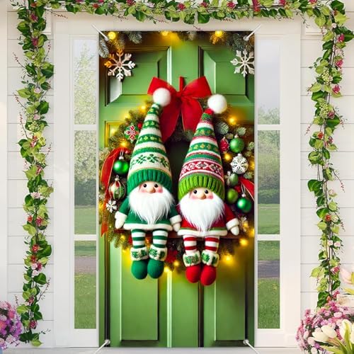 BlissYard Christmas Door Cover Gnome Elf 35x71 Inch Polyester by BlissYard