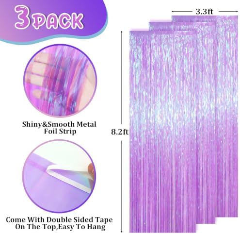 Voircoloria Iridescent Purple Fringe Backdrop Curtains, 3.3x8.2ft, 3 Pack - Image 2