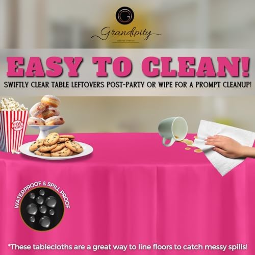 Grandipity Plastic Table Cloth Disposable 12 Pack 84" Round Hot Pink - Image 3