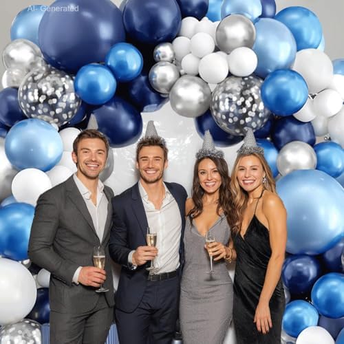 Blocesa Navy Blue White Silver Balloons Arch Kit, Latex, Party Decor. - Image 6