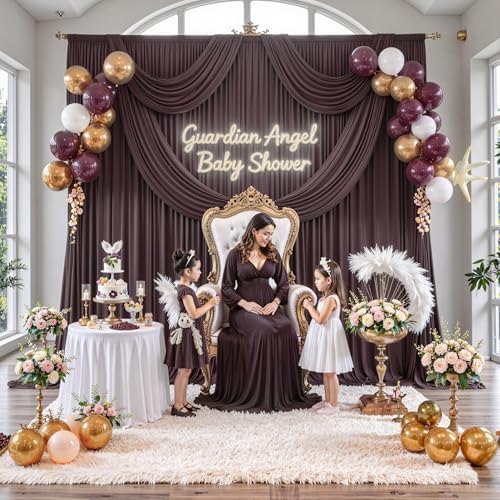 20 ft x 10 ft Wrinkle Free Brown Backdrop Curtain for Parties, Wedding Brown Photo Backdrop Drapes, Fabric 4 Panels 5ft x 10ft for Baby Shower Photoshoot Engagement Birthday Photography Background - Image 3