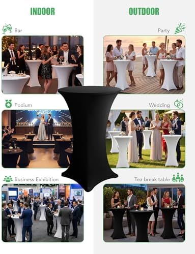 KeyWave Spandex Cocktail Table Covers, 32x43 Inch, Black, 8 Pack - Image 6