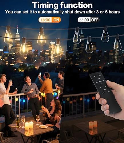 Tenmiro 100FT LED Outdoor String Lights with Remote, 35+ 1 Shatterproof Bulbs Waterproof and Dimmable Patio Lights for Porch, Garden, Backyard, Deck, Balcony, Hanging Lighting Decor - Image 4