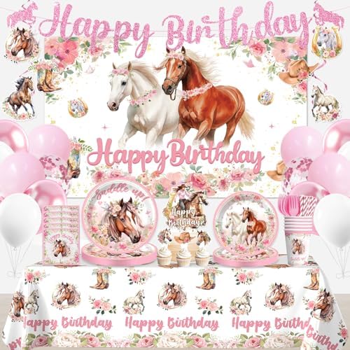 214Pcs Horse Birthday Decorations Tableware Set, 25 Serves by Yingoto
