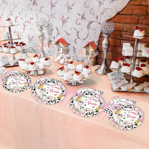 gisgfim 96Pcs Holy Cow Party Supplies Paper Plates Napkins Cow Party Decor - Image 6