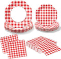 150Pcs Red Gingham Paper Plates and Napkins Party Supplies for 50 Guests by OuMuaMua