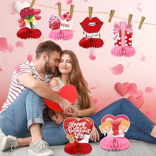 JULMELON 8Pcs Valentines Day Centerpiece for Table 3D Heart Honeycomb Decor - Image 5