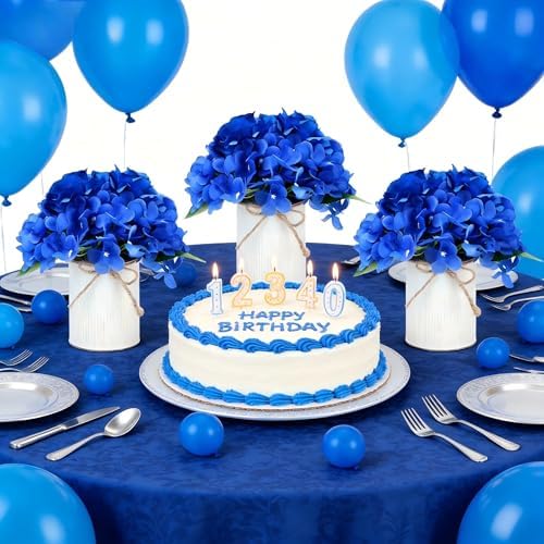 Royal Blue Flower Table Centerpieces, Set of 6, Rose & Hydrangea - Image 2