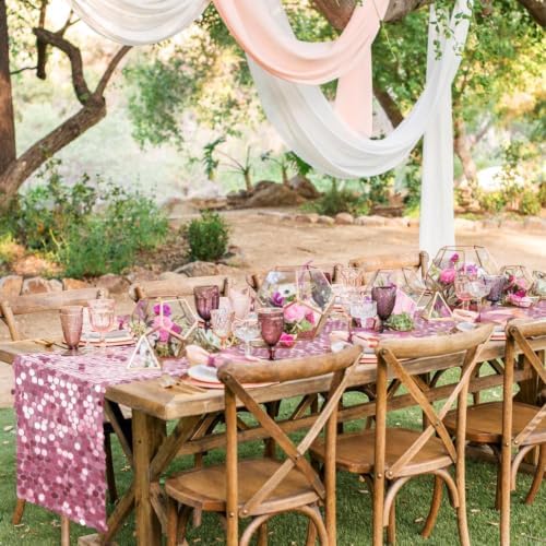 Pufogu 12 "x 108" Pink Premium Big Payette Sequin Overlay Linens mesh Table Runner, Rectangle Glitter Table Runner for Wedding Party, Birthday Party, Banquet Decor (3 Pack). - Image 6