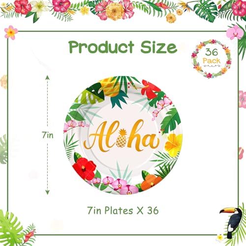 36PCS Aloha Plates Hawaiian Luau Plates for Tropical Party Decorations - Image 2