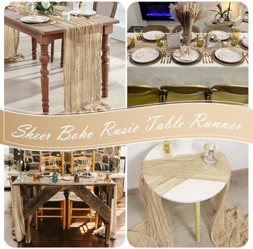 15 Pack Beige Cheesecloth Table Runner 17 x 108 inch Cheese Cloth Table Runners 9ft Beige Table Runner Rustic Romantic Sheer Gauze Runner for Wedding Party Baby Shower Table Decoration - Image 7