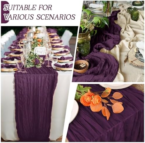 6 Pack Dark Purple Cheesecloth Table Runner 17x108 Inch Semi Sheer Boho Gauze Cheese Cloth Fabric Table Runners Table Decor for Wedding Party Baby Shower Birthday Home Decor Garden Farmhouse - Image 3