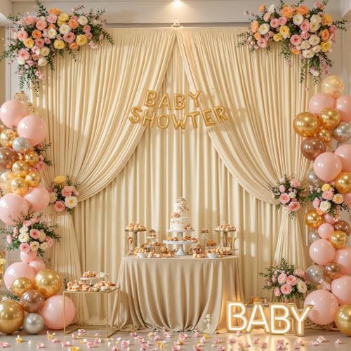 10x10ft Champagne Backdrop Curtain Panels for Parties - Wrinkle Free Polyester Photo Curtain Backdrop Wedding Back Drop Fabric Drapes for Party Decorations Background for Photography - Image 7
