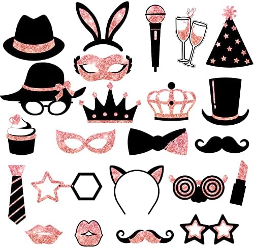 Zonon 24 Pcs Funny Photo Booth Props Set Black Gold Birthday,Rose Golden - Image 7