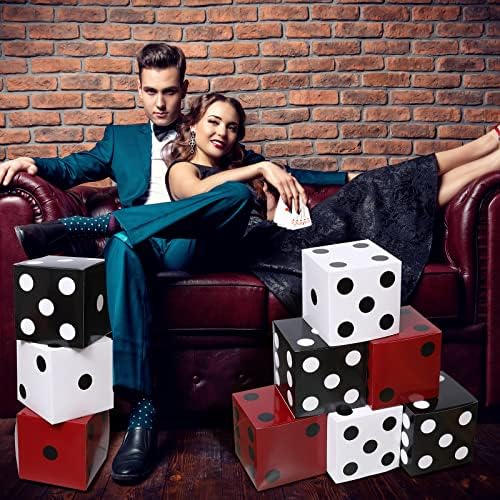 Ctosree 12 Pcs Large Casino Dice Box Casino Party Decor, Black, White, Red - Image 5