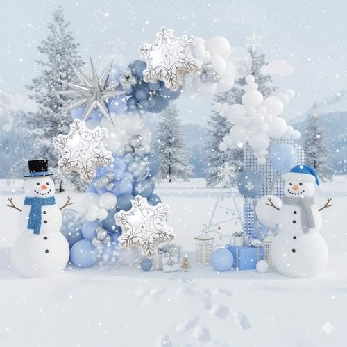 Winter Wonderland Balloon Arch Garland Kit, 138Pcs Dusty Pastel Baby Blue White Silver Snow Balloon with Snowflake Exploding Star Foil Balloons for Princess Winter Onderland Ice Snow Party Decorations - Image 5