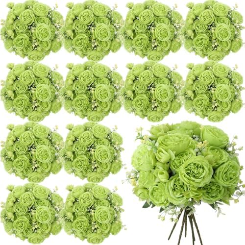 Geosar 16 Bundles Artificial Peonies Flowers,Olive Green by Geosar