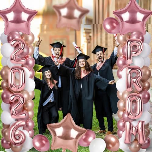 2 Sets Graduation Balloon Column Stand Kits with 132 PCS Rose Champagne Gold Latex Balloons 2026 Letters 6.5 Ft Adjustable Metal Tube Telescopic Tower Pillar with Base for Graduation Party Decoration - Image 7