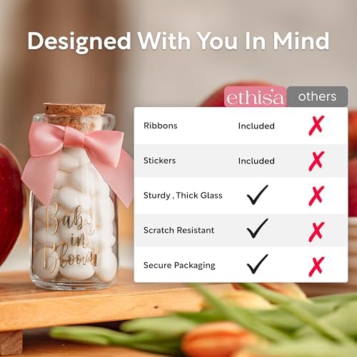 Ethisa Vintage 24 Pack Baby in Bloom Milk Glass Bottles with Ribbons and Stickers - Classy Baby Shower Favors for Guests and Table Centerpieces - Dusty Pink Floral Decorations and Candy Jar Keepsakes - Image 5