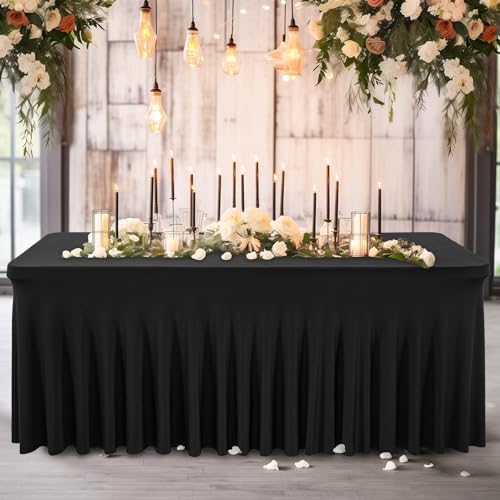 Wish Care 6 Pack Black Spandex Table Cloths for Rectangle Tables 4ft - One-Piece Wrinkle Free Fitted Table Cover 4 Foot Table Stretch Tablecloths for Party, Banquet, Wedding and Events - Image 6