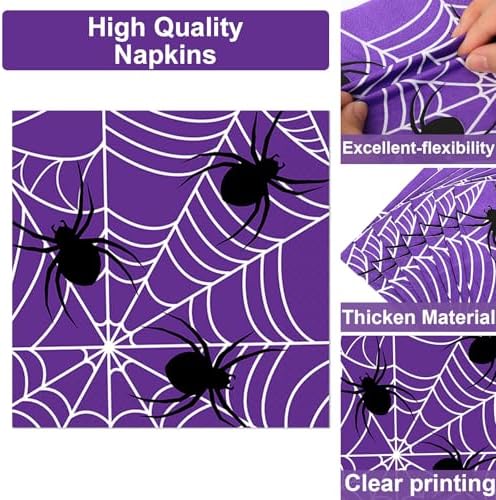Qyeahkj 100 Pcs Halloween Birthday Party Supplies Paper Plates and Napkins Set Disposable Spider Web Tableware Decorations for Halloween Theme Baby Shower Serves 25 - Image 4