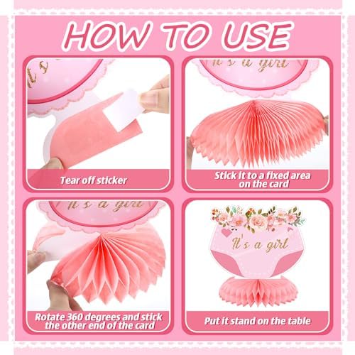 Pickmesh 12 Pcs Pink Baby Shower Decorations Honeycomb Centerpieces for Girls Floral It's a Girl Gender Reveal Table Centerpiece Party Supplies Baby Girl Pregnancy Announcement Table Topper - Image 5