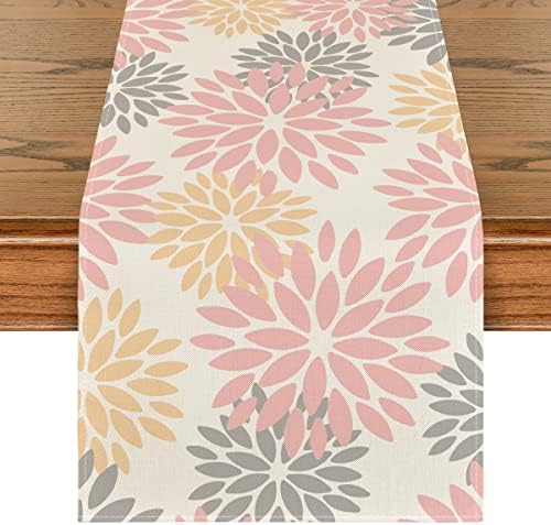 Artoid Mode Pink Dahlia Floral Pinnata Summer Table Runner, Spring Kitchen Dining Table Decoration for Home Party Decor 13x72 Inch by ArtoidMode