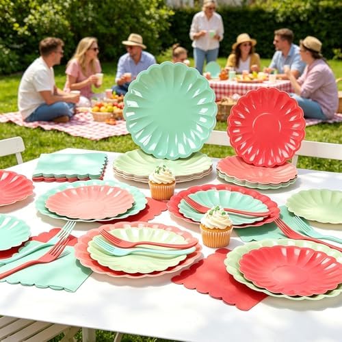 128Pcs Colorful Paper Plates and Napkins Party Supplies for Birthday - Image 4