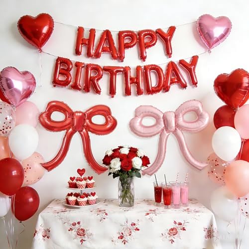 4 Pcs Red and Pink Bow Balloons Bow Party Decorations for Girl Women Pink Bow Birthday Decorations for Baby Shower Engagement Wedding Christmas Decor Bachelorette Party Supplies - Image 3