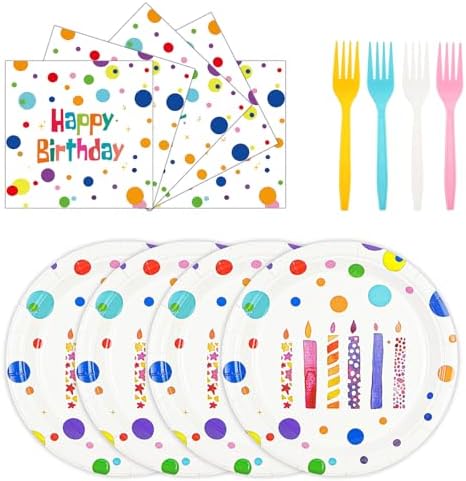 72PCS Happy Birthday Paper Plates and Napkins, Birthday Candle by Unknown