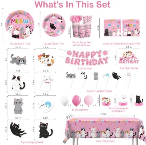 363pcs Cat Birthday Decorations for Cat Fans Serves 50 - Image 2
