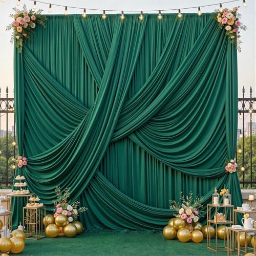 10x12 ft Forest Green Backdrop Curtains for Weddings, Birthdays and Photos by PartyVillage