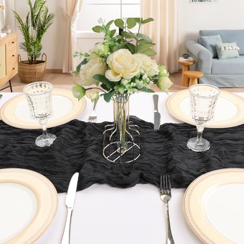 6 Pack 10Ft Black Cheesecloth Table Runner 23 x 120 Inch - Image 4