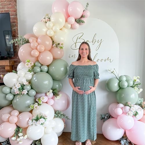 Baby in Bloom Balloon Arch Kit, 134Pcs Dusty Sage Green and Pastel Pale Pink Cream White Beige Light Gold Floral Balloon Garland for Girls Boho Baby Shower Flower Birthday Garden Tea Party Decorations - Image 3
