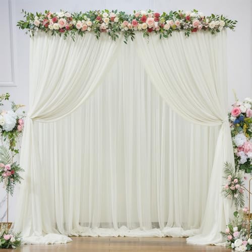 20ft X 10ft Ivory Tulle Backdrop Curtain for Parites, Sheer Backdrop Curtains Fabric Drapes for Wedding Ceremony Arch Party Stage Decorations by Partisky