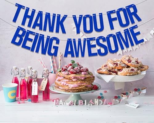 Thank You for Being Awesome Banner Blue Glitter, We Will Miss You Banner, Birthday,for Retirement Farewell Going Away Office Work Party Decorations Blue Glitter - Image 5